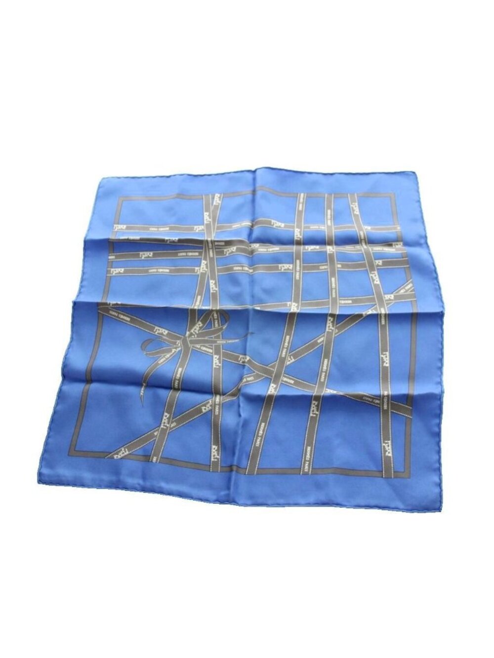Hermes Carre 45 Scarf Ribbon Logo Bolduc Pattern Silk Blue